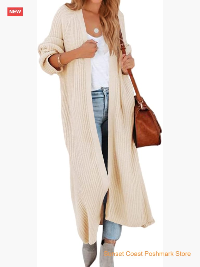 Womens Oversized Long Cardigan Sweater Split Open Front Drape Knit Duster Coat